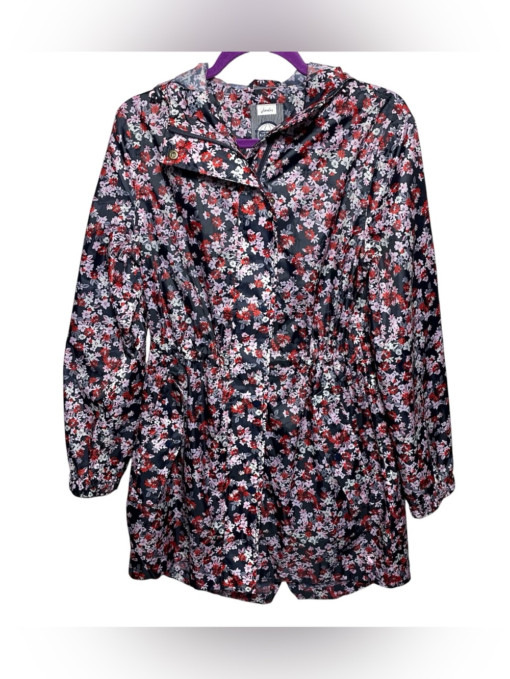 Joules Right As Rain Hooded Floral Raincoat